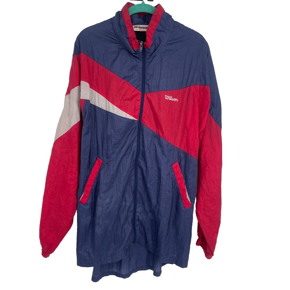 Vintage Wilson Windbreaker Jacket Red Blue Colorblock 90s Medium Long Length